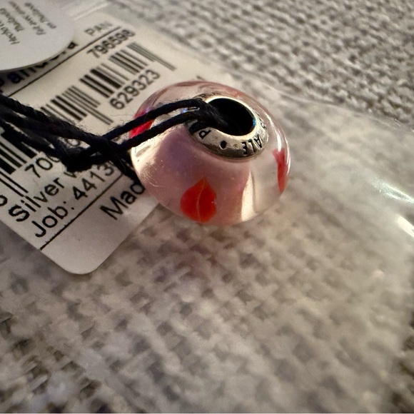 New Pandora Silver Murano Glass Charm Pink with Red Lips - Picture 2 of 2